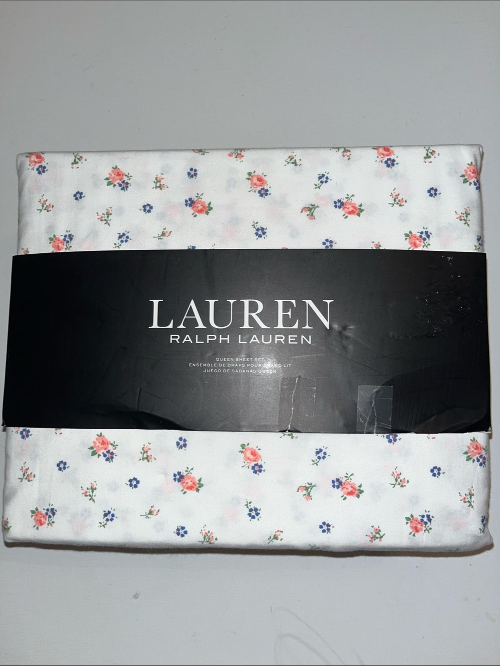 Ralph Lauren Sheet Set Queen White blue pink Floral Cotton Nalinda Print New